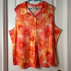 Fashion Bug Orange Floral Sleeveless Button Down Blouse